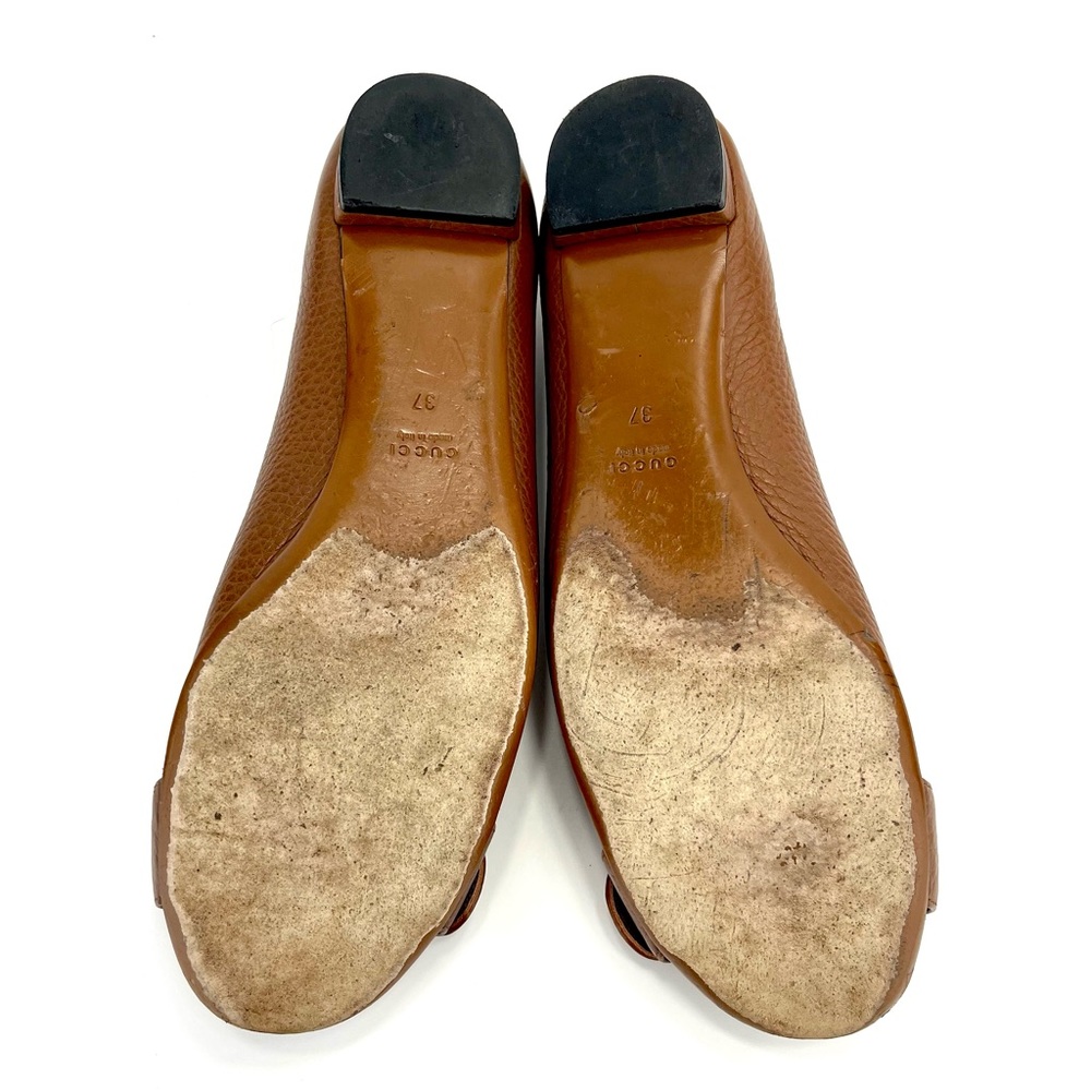 📌SOLD📌 GUCCI 100% AUTHENTIC BROWN LEATHER GOLD INTERLOCKING GG FLATS - Picture 16 of 16